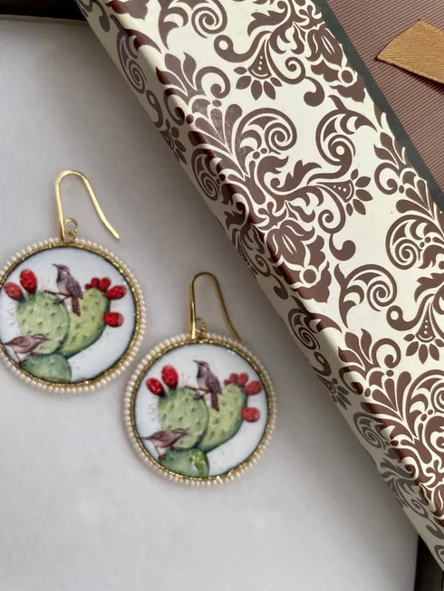 Orecchini siciliani argento sterling 925 e grande mattonella di ceramica di caltagirone *