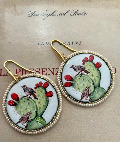 Orecchini siciliani argento sterling 925 e grande mattonella di ceramica di caltagirone *